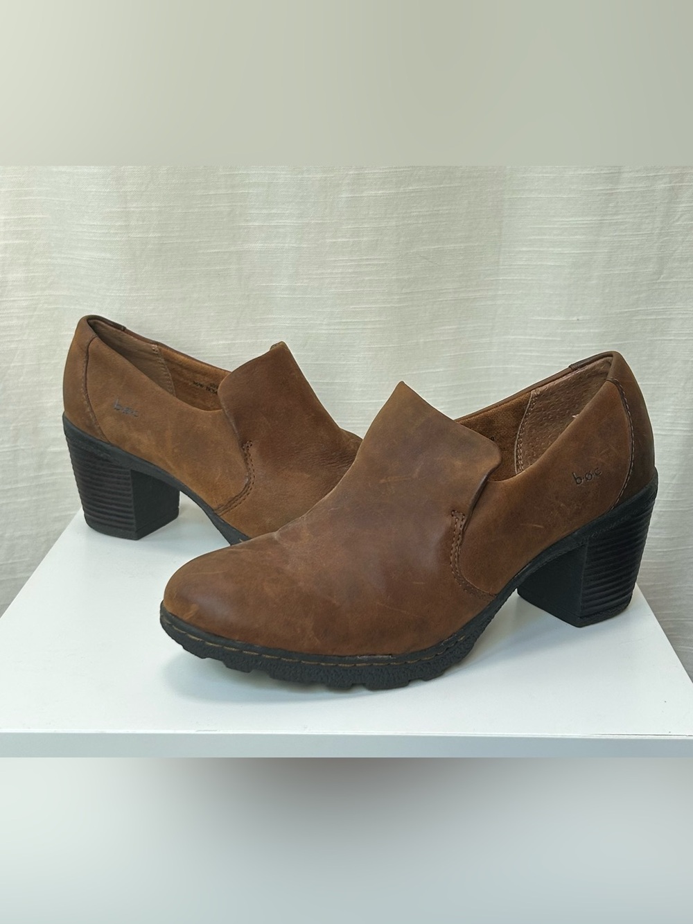 b.o.c. Brown Leather Slip-On Heeled Booties comfortable